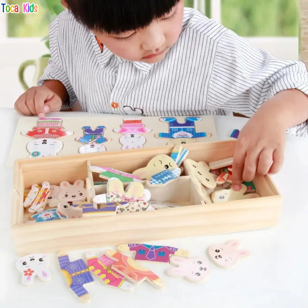 Quebra-Cabeça de Madeira Vestir Animais – Brinquedo Educativo | Toca Kids