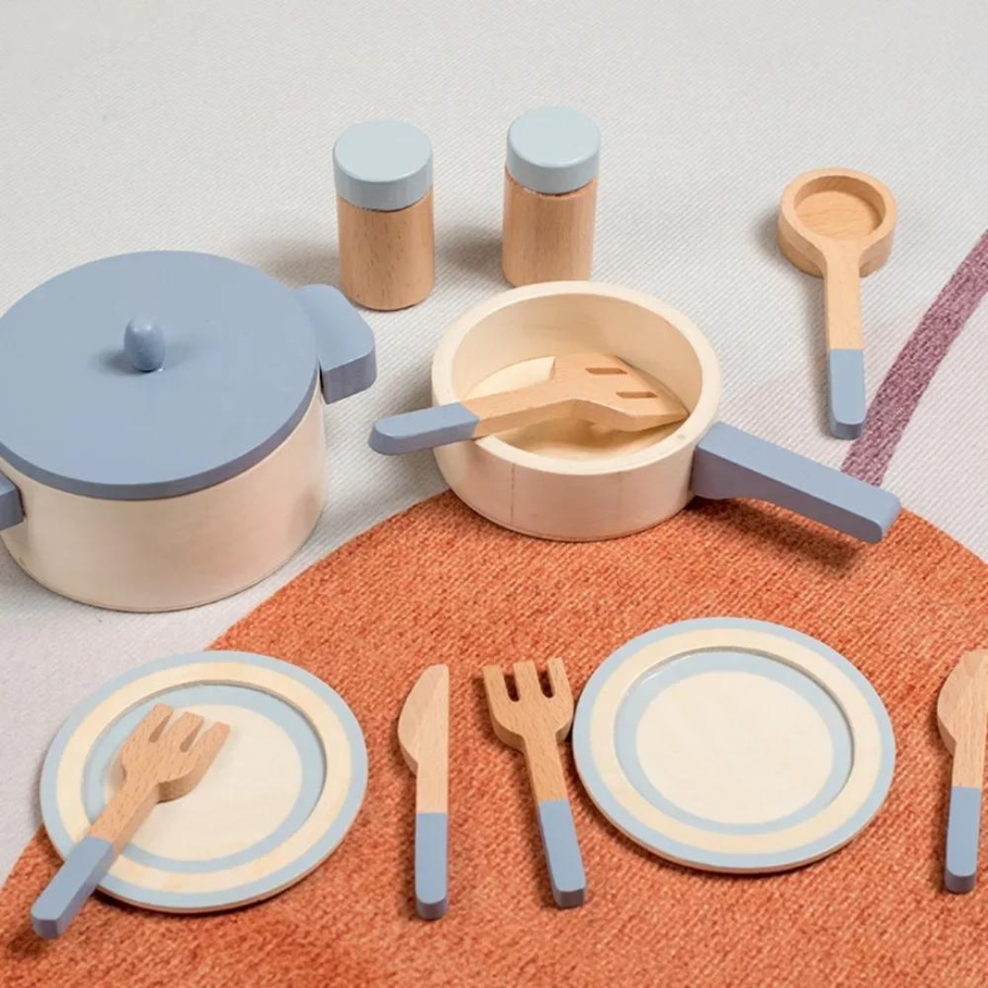 Kit de Cozinha Infantil de Brinquedo em Madeira | Toca Kids