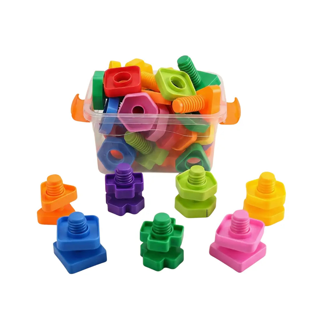 Kit Pedagógico de Encaixar: Parafusos e Porcas Coloridos (20 Peças) | Toca Kids
