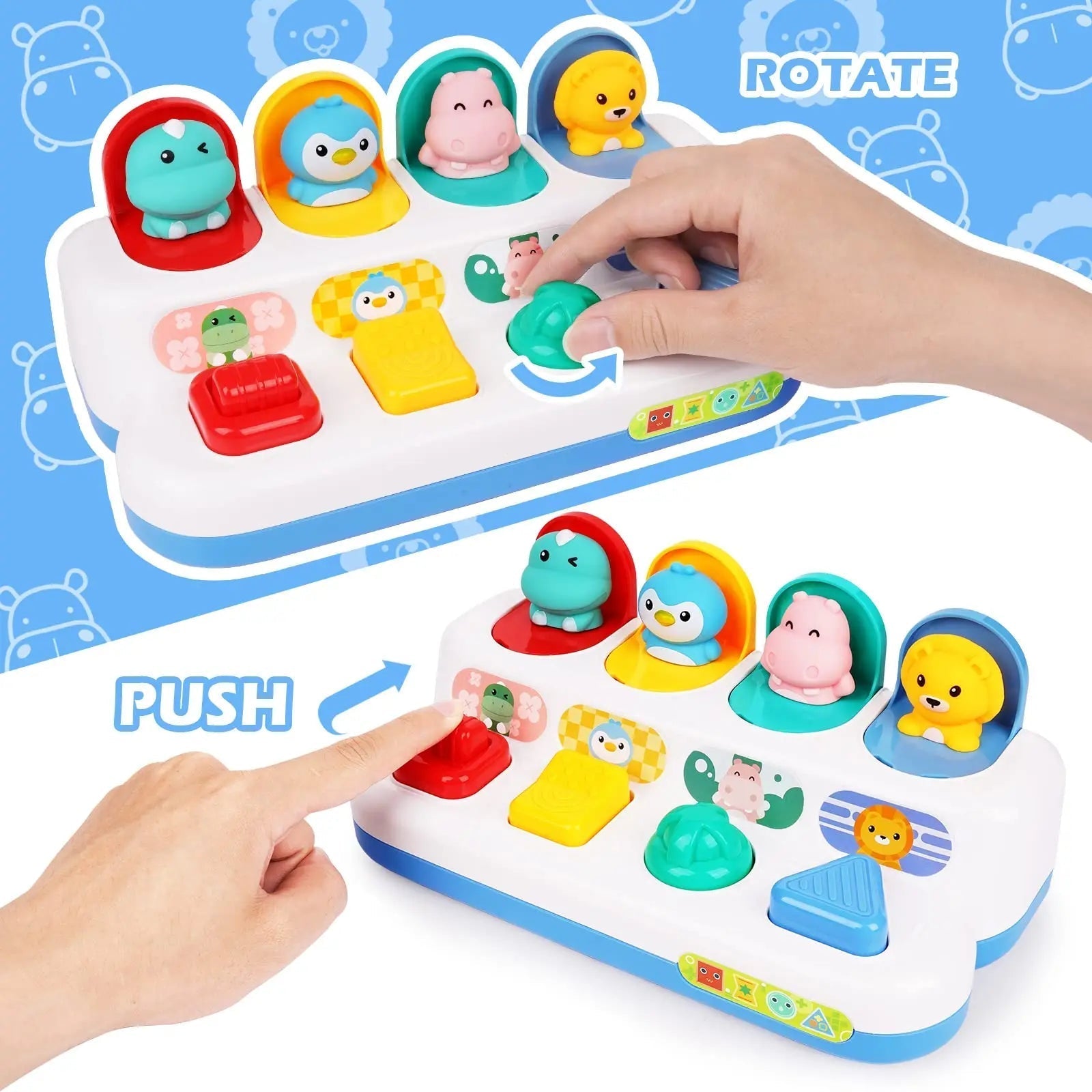 Brinquedo Interativo Pop-Up de Animais - Causa e Efeito Montessori