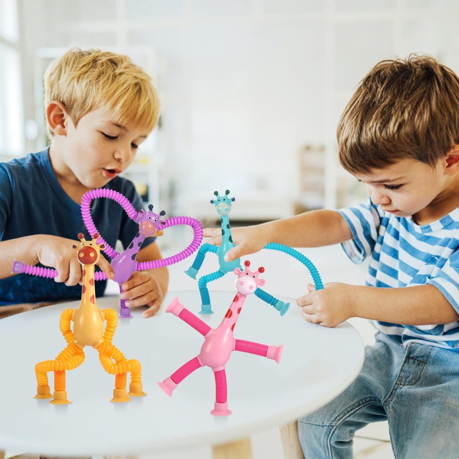 Kit 4 Girafas Telescópicas Pop Tube com Ventosa - Brinquedo Sensorial Fidget