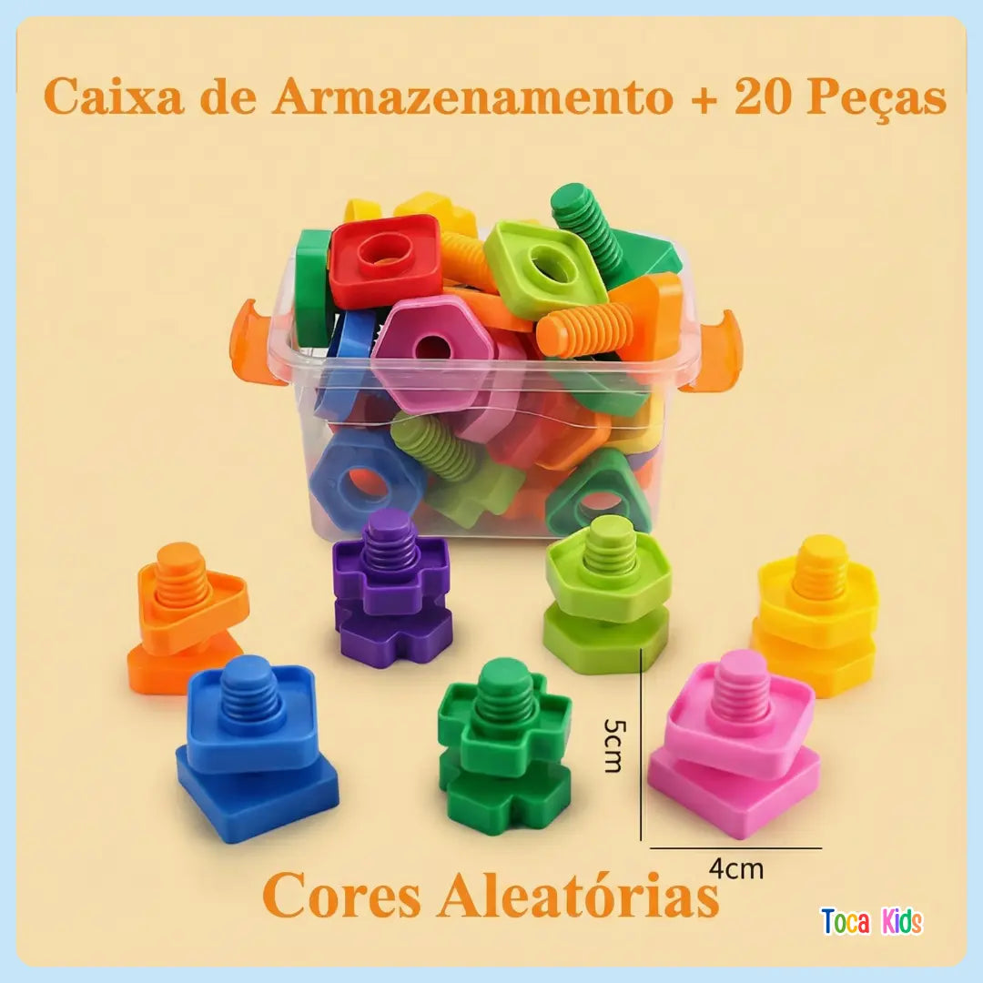 Kit Pedagógico de Encaixar: Parafusos e Porcas Coloridos (20 Peças) | Toca Kids